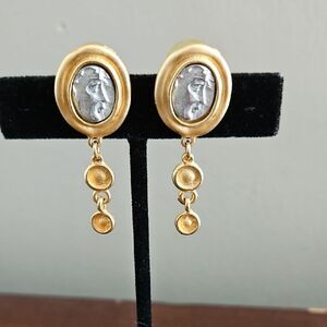 Vintage Drop Earrings With Embossed Face